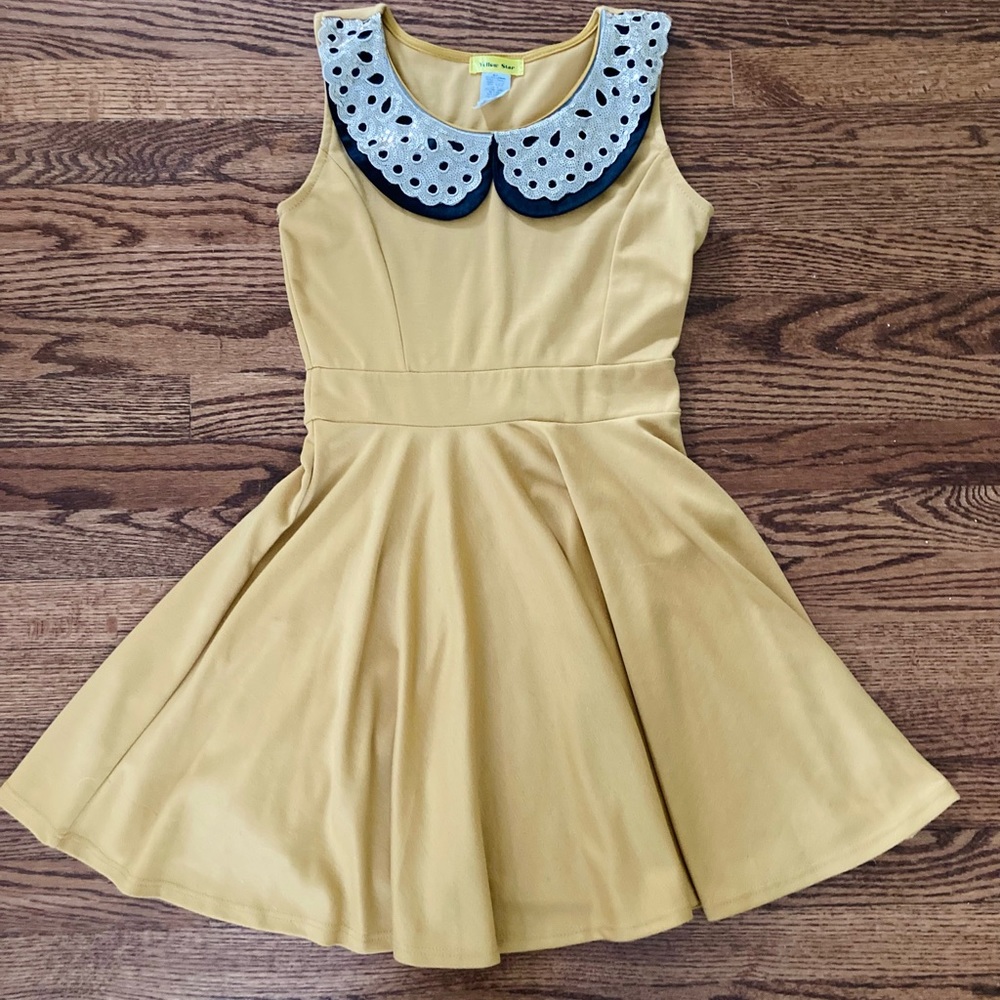 Modcloth mustard yellow Peter Pan sequin dress